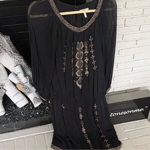 Elegant Joie Black and Gold Embroidered Dress